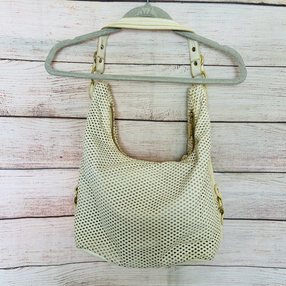 Olivia+Joy Women’s Cream Faux Leather Cut Out Perforated Hobo Shoulder Bag - Picture 2 of 8